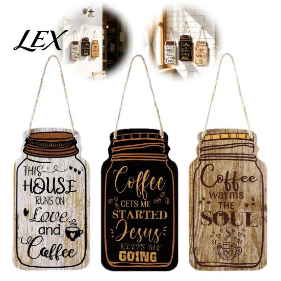 Rustic Farmhouse Wall Hanging 3Pcs Wooden Mason Jar Sign, Coffee Theme Decor with Housewarming Gift for Lovers Hemp Rope, Decorative Pendant