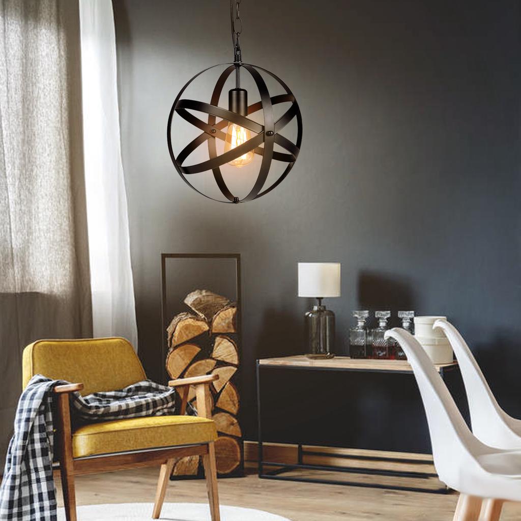 Industrial Plug-in Globe Pendant Light E26 Base Vintage Spherical Hanging Lights Lantern 14.76ft
