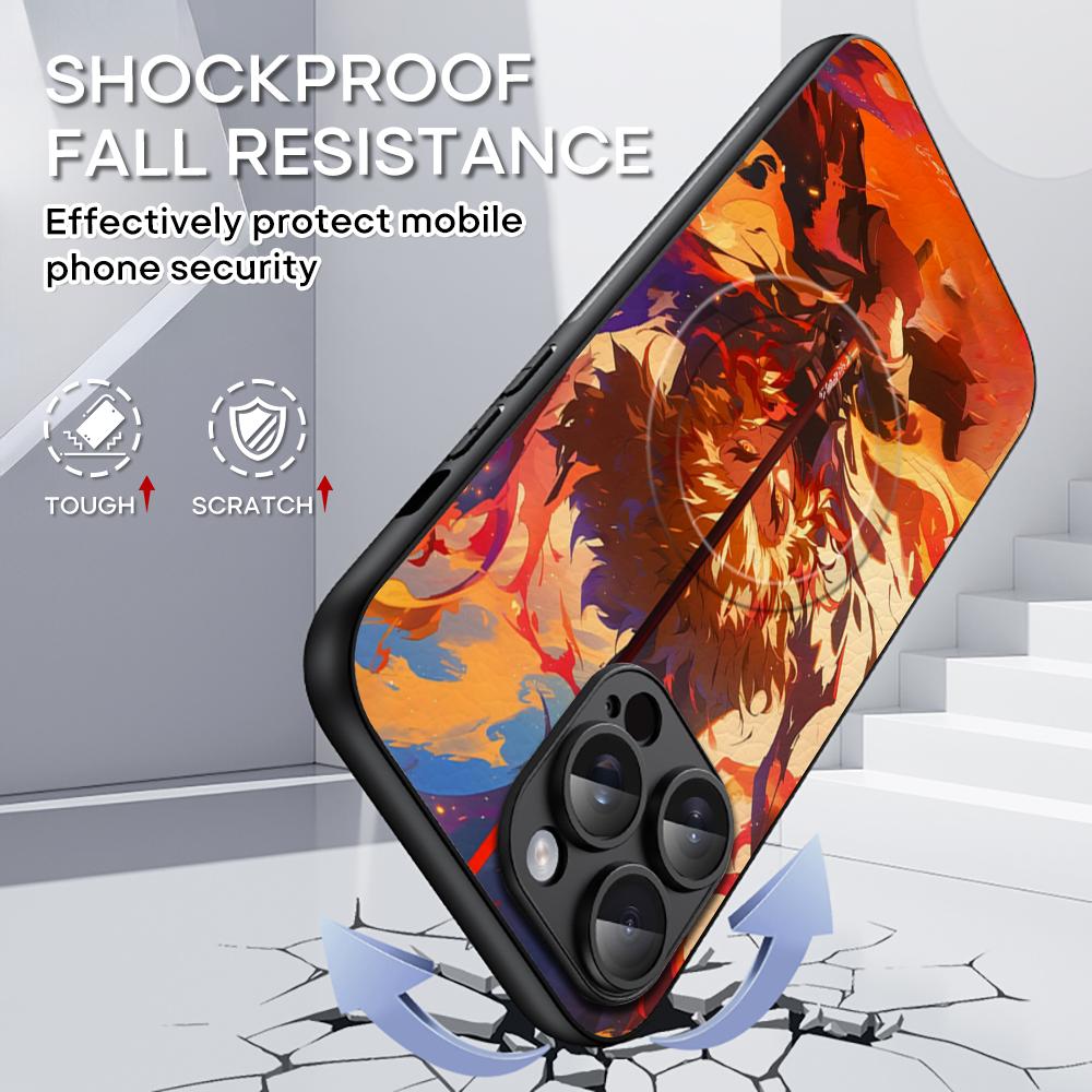 Cool Anime Kimetsu No Yaiba Phone Case For iPhone 16 15 14 13 12 11 Plus Pro Max High-end Luxury Magsafe Sheepskin
