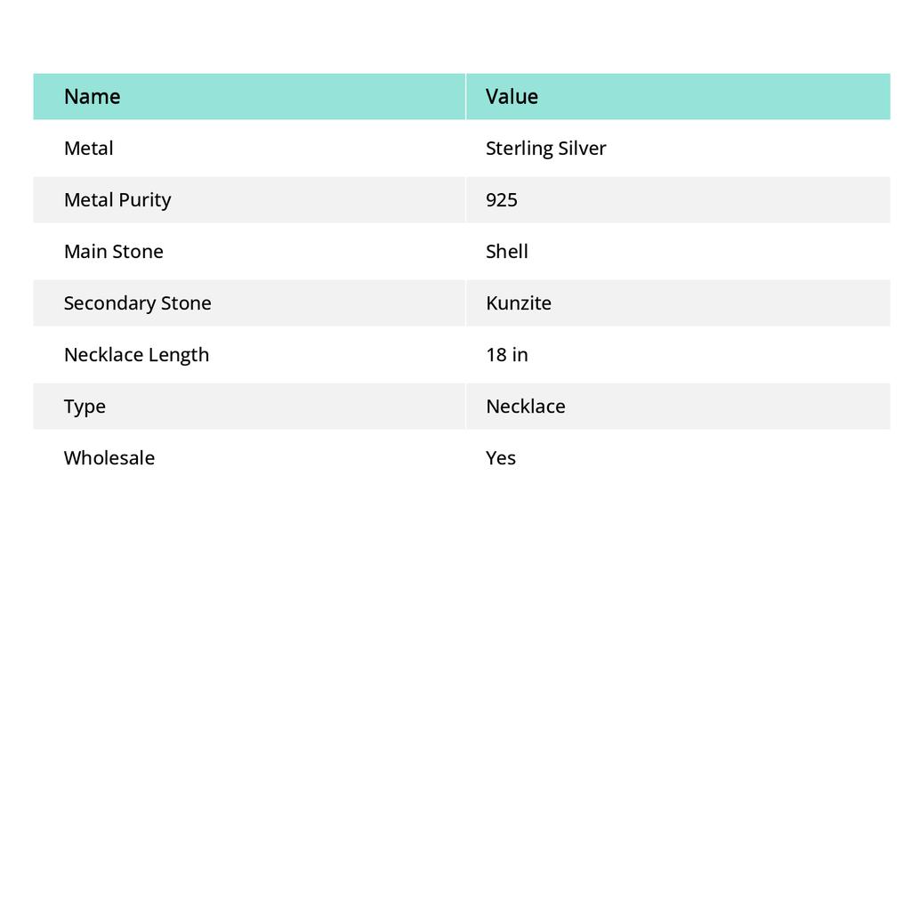 Раковина каури, Кунцит Ручная работа 925 Стерлинговое серебро Ювелирное колье 18" v6l76