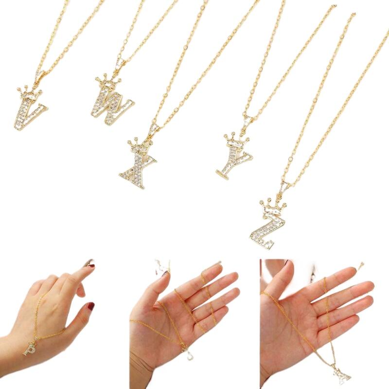 Унисекс AZ Алфавит Подвеска Модная Винтажная Цепочка Ювелирные Изделия Аксессуары Кристалл Циркон Подарки Ожерелья Новый Стиль Хип-Хоп Панк Корона