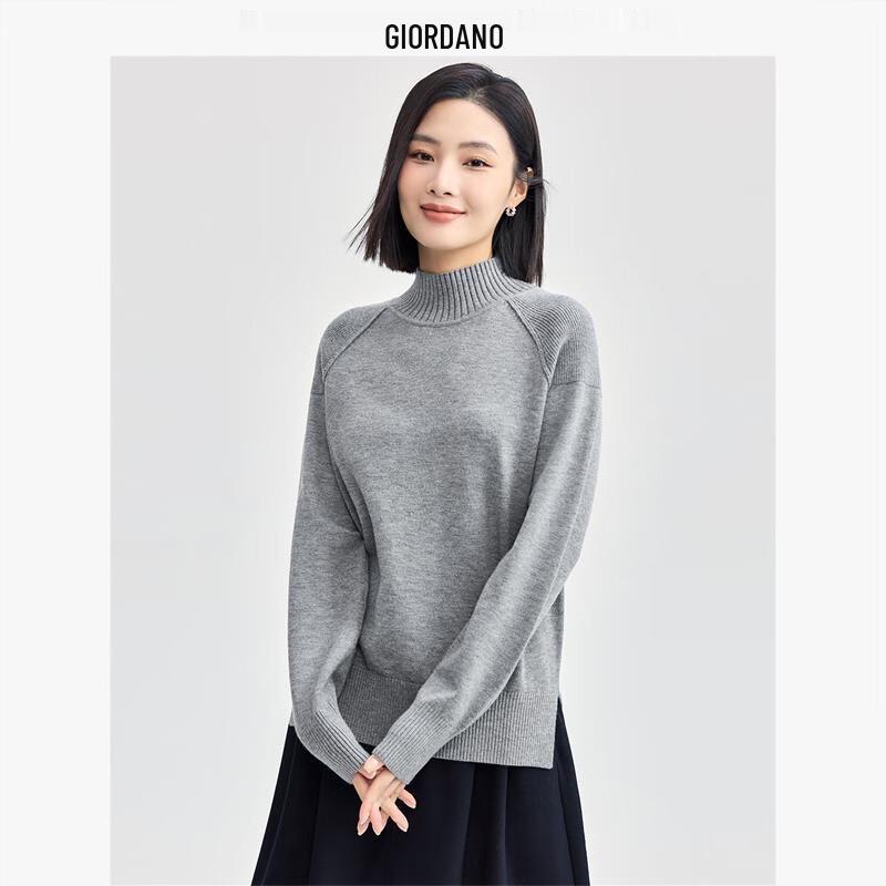 Giordano Women's Spliced Raglan Mock Neck Loose Knit Sweater