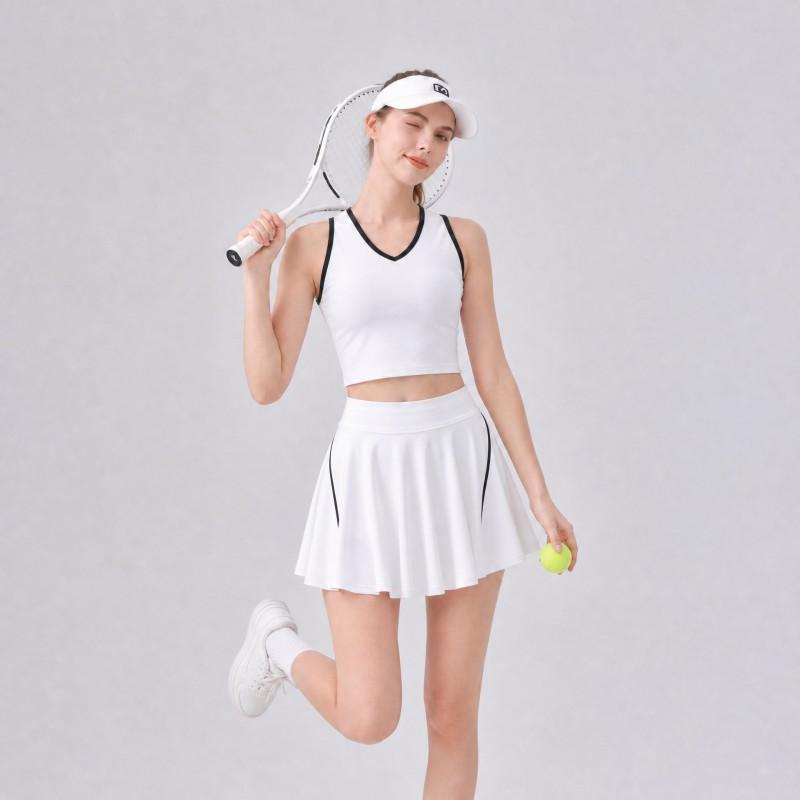 Womens Tennis Set Cross Back Sports Vest High Waist Shorts Color Block 2 Piece