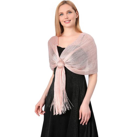 Metallic Shawl Glittery Glow Women Sparkling Wrap Tassel Bucket Design Formal Occasion Shawl Versatile Evening Shawl