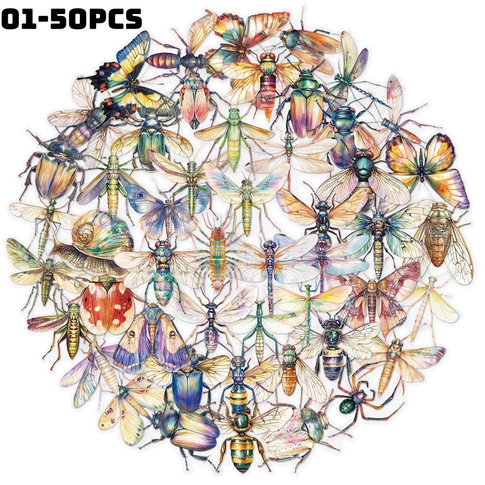 50Pcs/Set Colorful Insects PET Clear Stickers Waterproof DIY Fashion Doodle Decals Stickers (5 Styles)