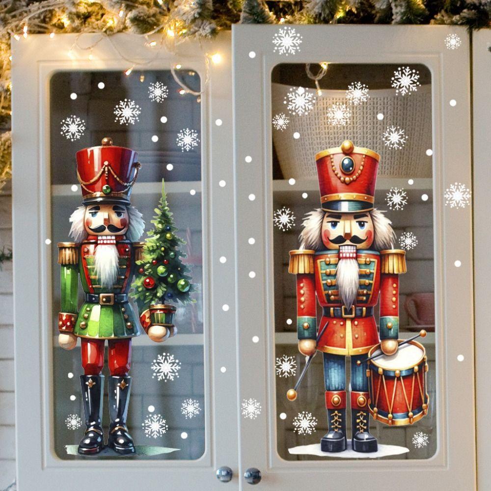 Multicolor Decorative Decals Cartoon Glass Door Decals Static Sticker  Christmas Decoration