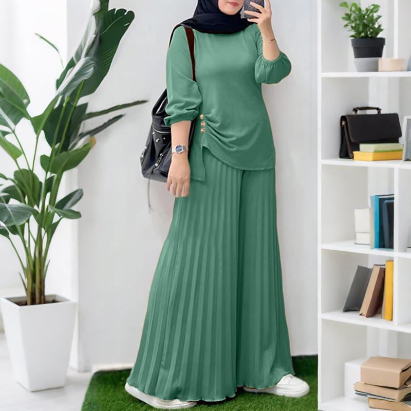 ZANZEA Женская блузка с длинным рукавом и брюки с широкими штанинами, повседневные костюмы-двойки