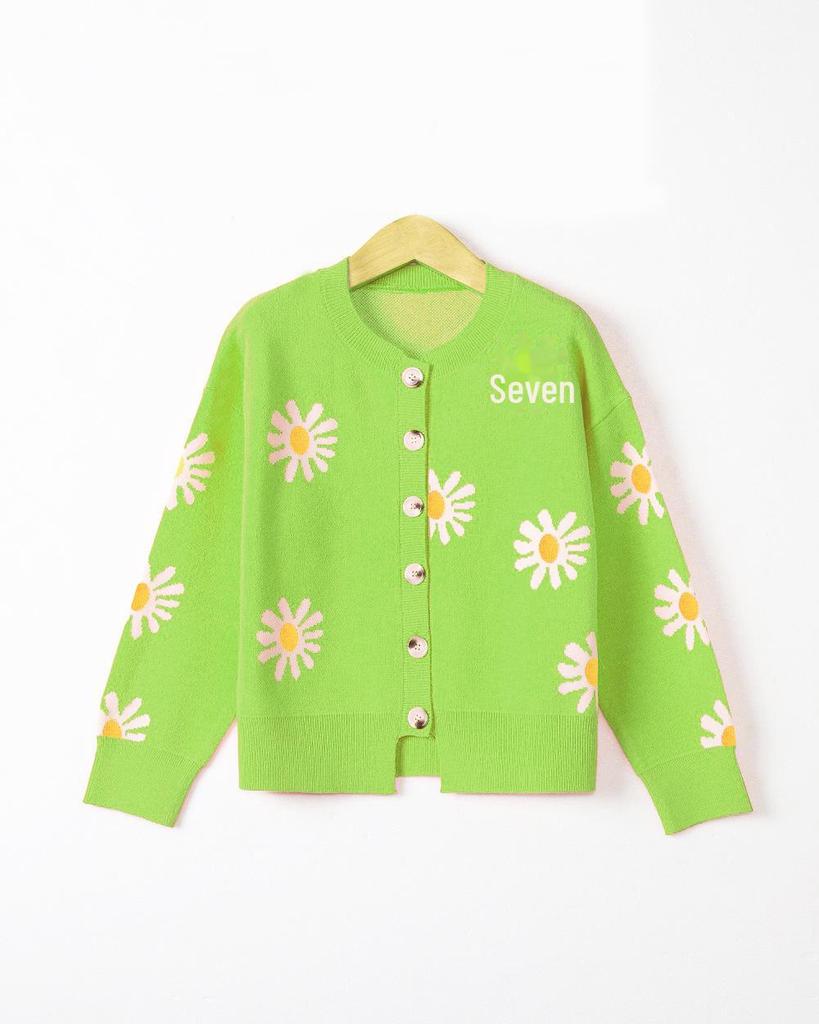 Женский вязаный кардиган с вышитыми хризантемами осень-зима - повседневный, простой, модный, элегантный свитер