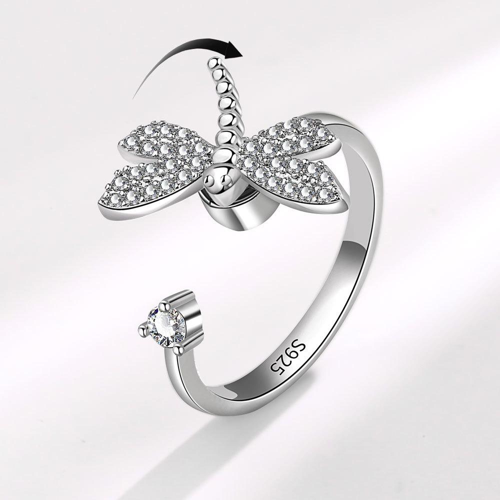 Spinning Zircon Dragonfly Open Ring Personalized Fashion Jewelry For Women Adjustable Finger Band
