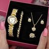 Римский узор Алмазные часы Женские часы Кварцевые часы Браслет Женские часы с ожерельем Набор Тренд