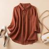 Summer Top for Women Thin Cotton Linen Blouse Retro Loose Solid Color Shirt