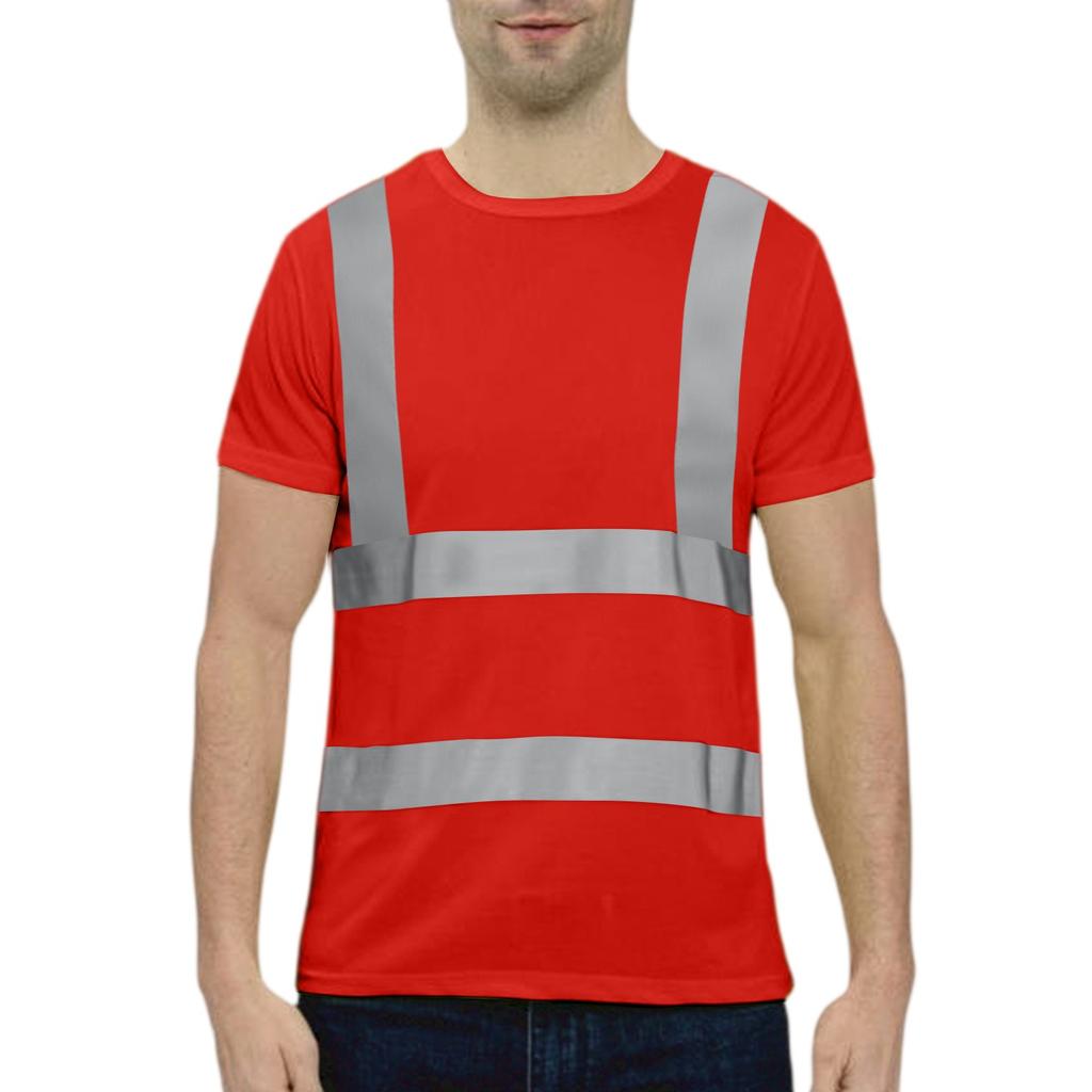 Men's Round-neck Quick-drying Reflective Outdoor Construction Environmental Sanitation Safety Building Labor Reflective Work Clothes Short-sleeved To