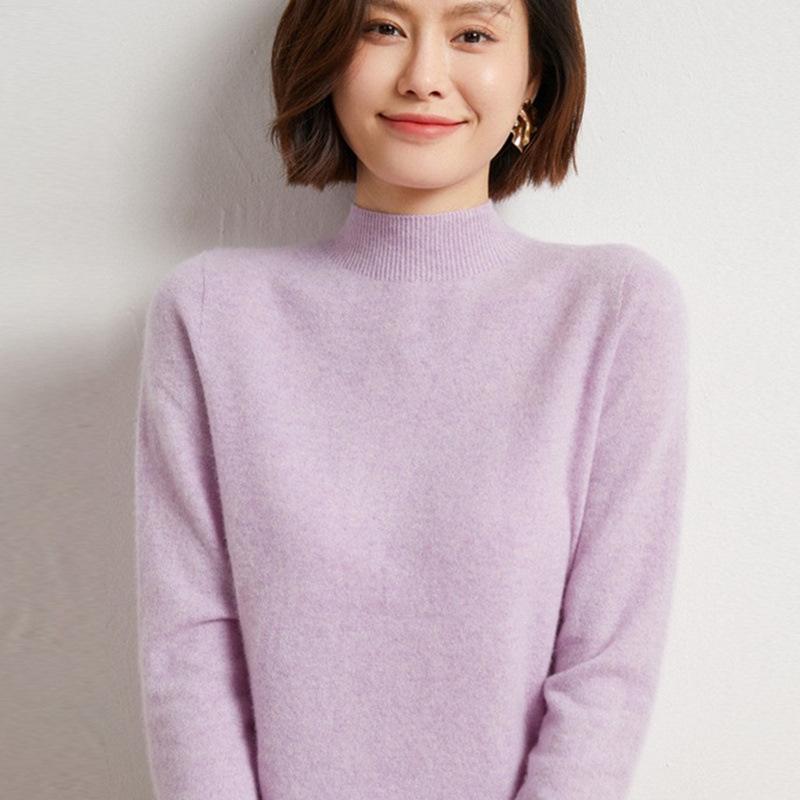 YYFS Женская мода повседневная осень-зима однотонный принт длинный рукав полуводолазка женская одежда шерстяной трикотаж свитера