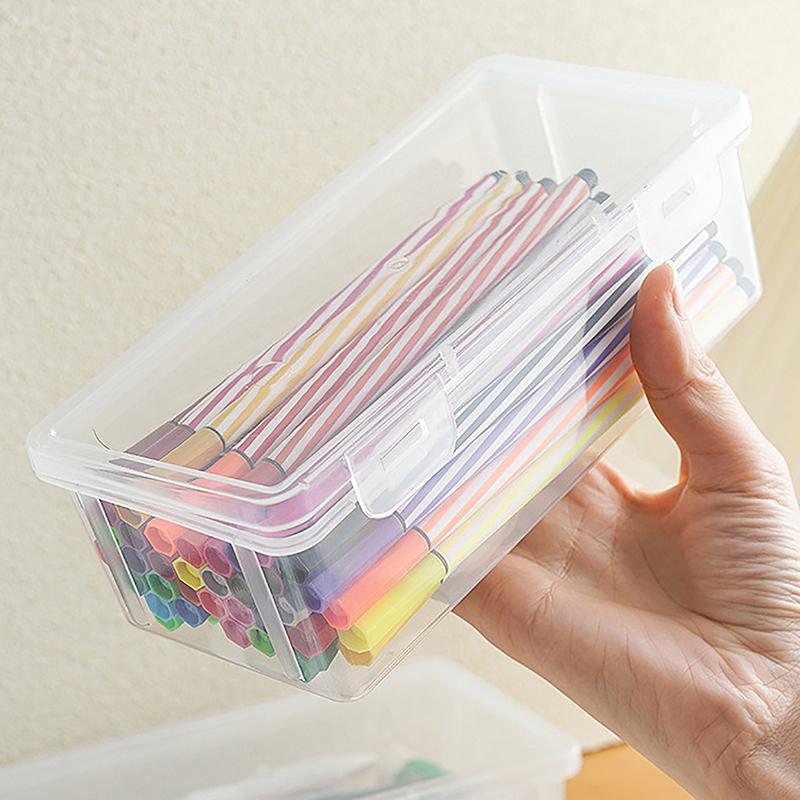1Pc Extra Large Capacity Plastic Pencil Box Stackable Translucent Clear Pencil Box Office Supplies Storage Organizer Box