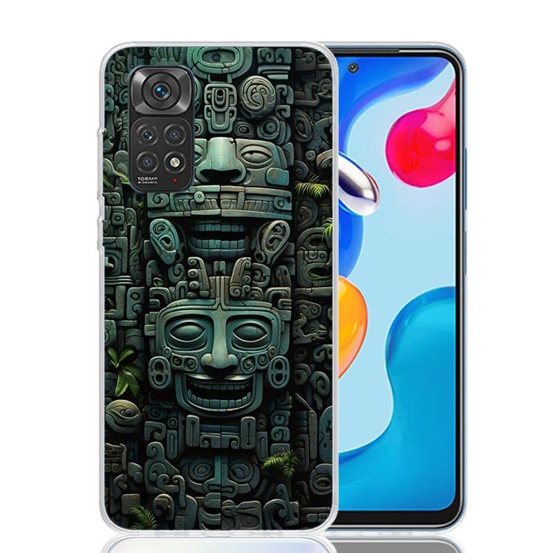 Mayan Stone Totem Pole Phone Case For Xiaomi Redmi Note 13 14 15 Pro Plus 12S 12 14S 11S 11E 10 10S 11 11T 5G 4G Cover Coque Red