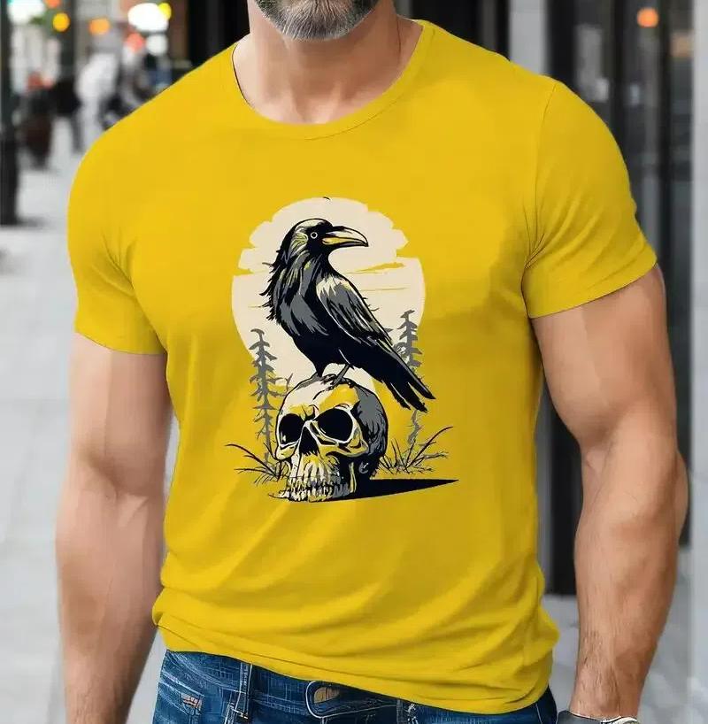 Новый мужской креативный топ с принтом черепа и ворона, повседневная футболка с коротким рукавом и круглым вырезом, мужская одежда для летних уличных топов