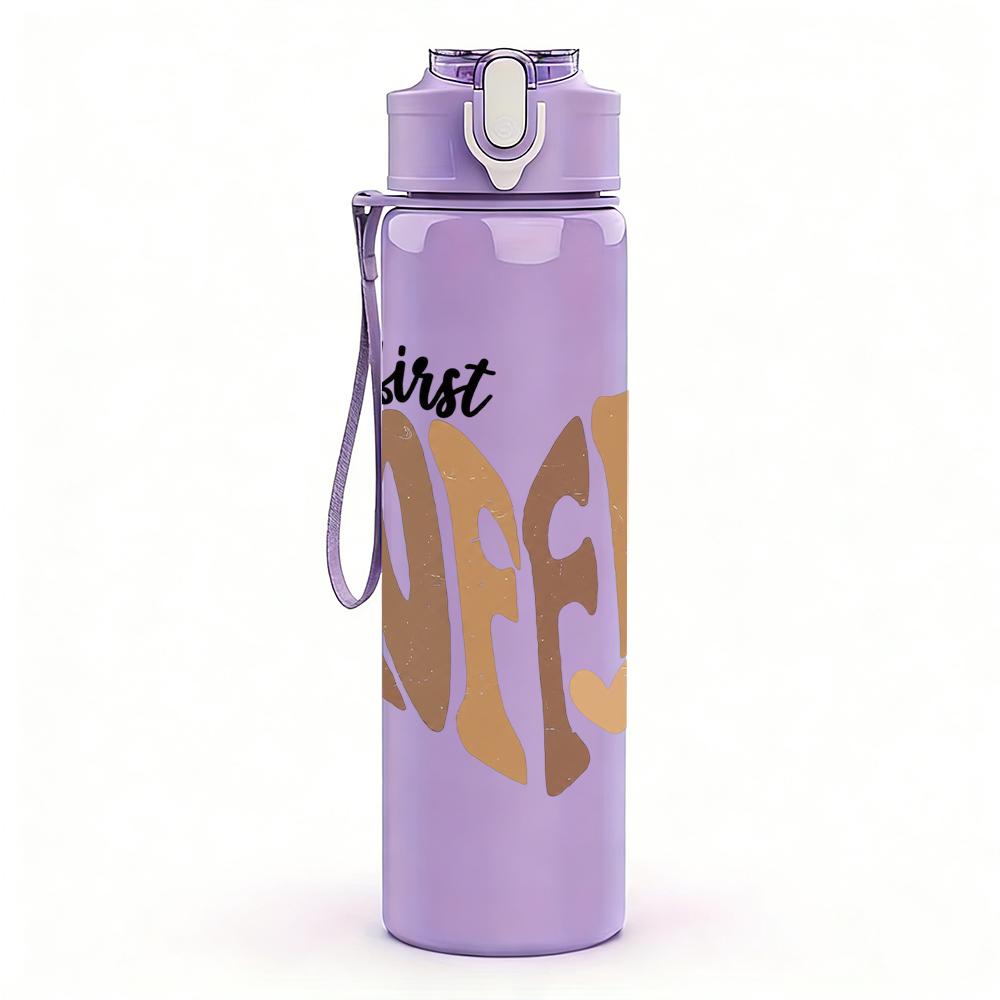 1PC But First Coffee Heart Shape 750ml Color Plastic Sports Water Bottle Leakproof Flip Straw Lid Suitable for Sports Office Home Use