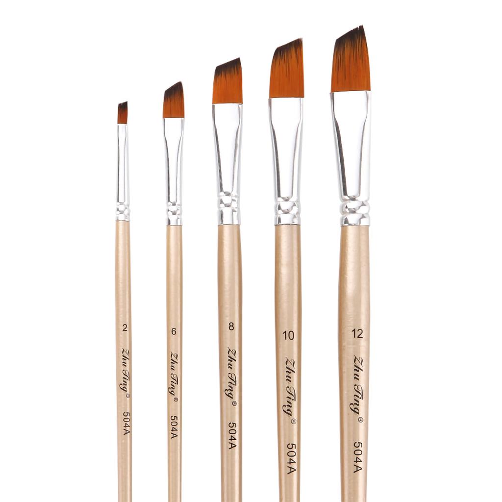 5 шт. набор кистей с угловым наконечником, нейлоновые кисти для волос с деревянной ручкой, художественные кисти для детей