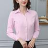 Женская однотонная рубашка с длинным рукавом и V-образным вырезом на пуговицах, блузка азиатского размера
