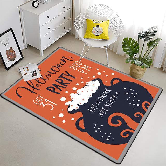Halloween Crystal Velvet Horror Pumpkin Carpet Living Room Coffee Table Mat Bedroom Bed Blanket Bathroom Non-Slip Mat