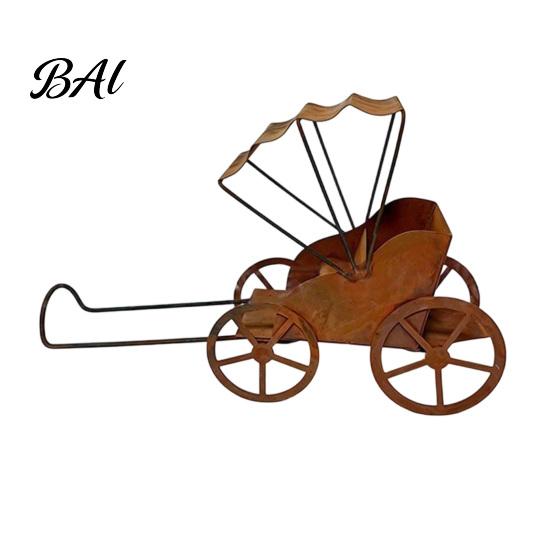 Outdoor Decorative Accents Rustic Rickshaw Garden Ornament, Metal Yard Sculpture, Weatherproof Gifts for Family Retro Decoration Lawn Patio