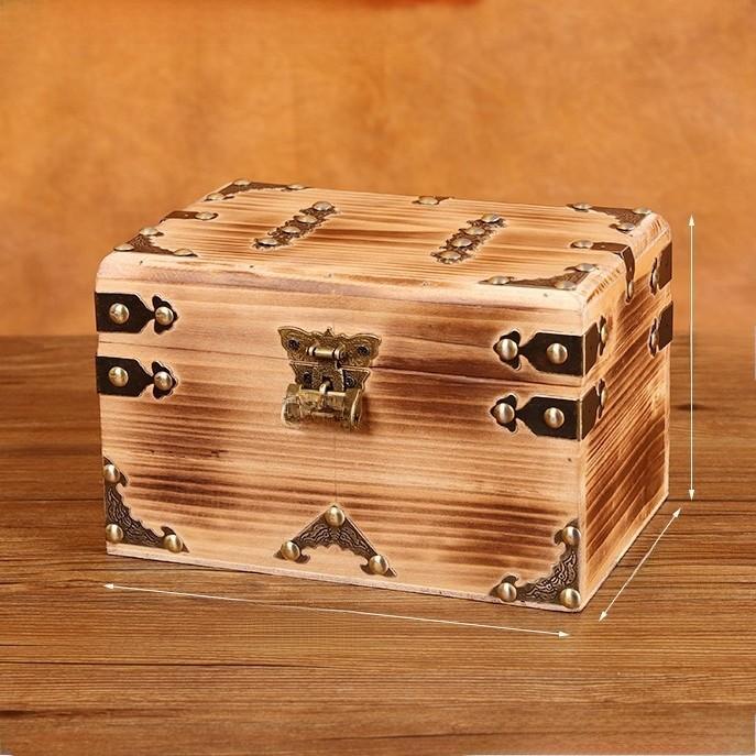 Wooden Tabletop Storage Box With Latch For Home Office Essentials