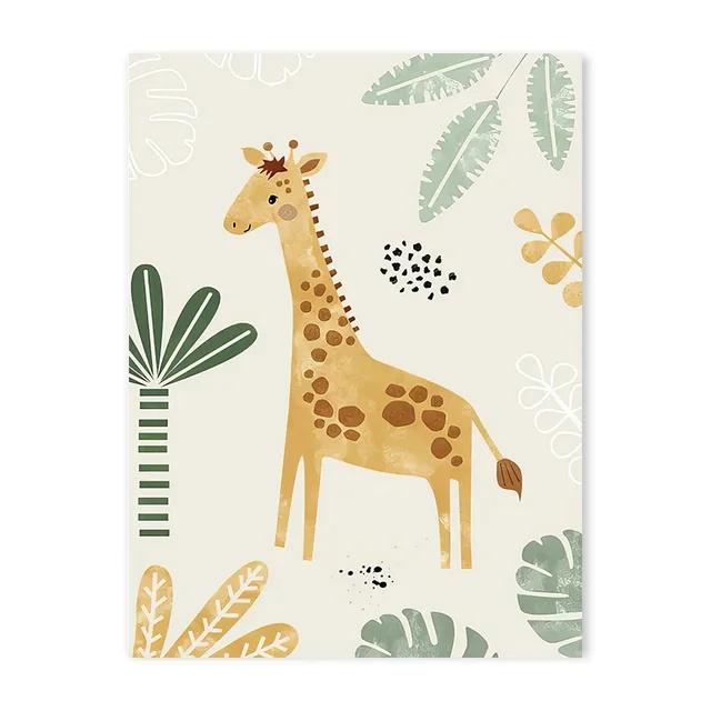 Имя ребенка Индивидуальная картина на холсте Джунгли Мультфильм Животные Лев Зебра Плакат Kis Спальня Настенная живопись Печать Картины Детский декор