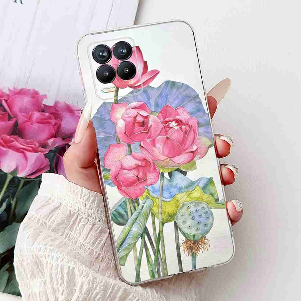 For Realme 8 4G RMX3085 Case Fashion Painted Flowers Soft Silicone TPU Cover For Oppo Realme8 realme 8 6.4" Phone Shell Bumper