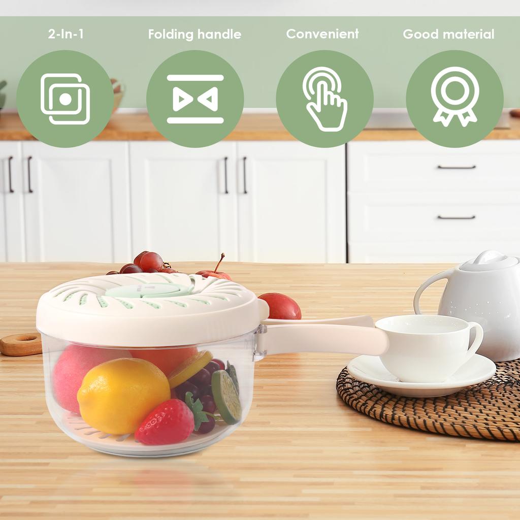 2pcs Foldable Fruit Drainage Baskets with Lids Plastic Fruit Cleaning Bowls Portable 2-in-1 Vegetable Storage Filter Containers