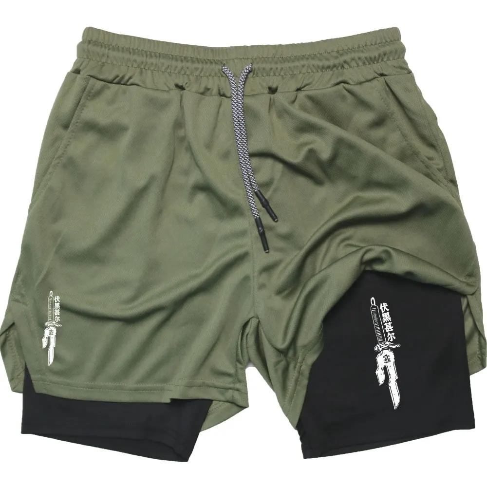 Мужские шорты Anime Performance GYM Casual Sports Summer Compression Shorts Workout Running Mesh 2 In 1 Sport Shorts