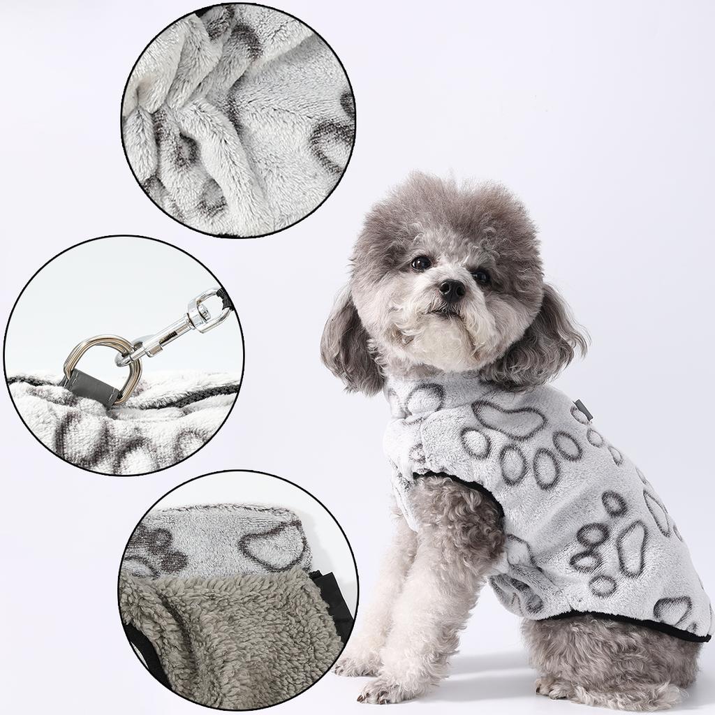 Winter Puppy Jacket Soft Fleece Dog Clothes Cute Paw Print Pets Warm Coat with D-Ring for Small Mediun Dogs Chihuahua Pug Pet Supplies