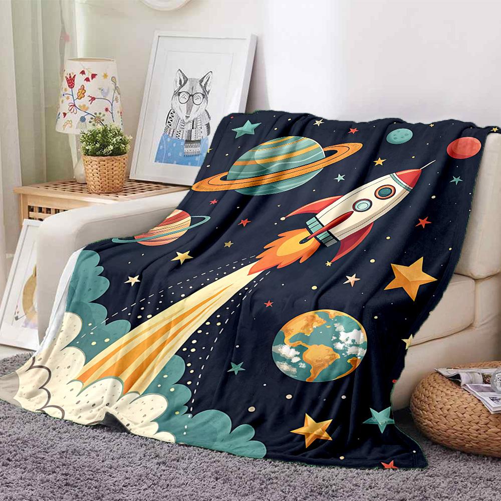 1pc Space Adventure Blanket, Lightweight Flannel Throw Blanket for Sofa, Bed, Travel, Camping, Living Room, Office, Couch031