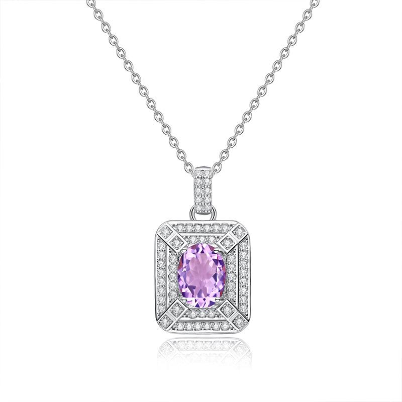 S925 sterling silver inlaid natural topaz citrine garnet colored gemstone necklace women's perfume bottle luxury pendant gift