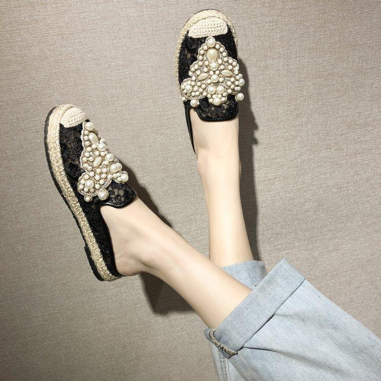 Мода Мода Перламутровые Кристаллы Кружева Повседневная Женская Женский Mujer Ленивые Слипоны Полутапочки Кроссовки Мокасины Мюли Плоская Обувь ghn78