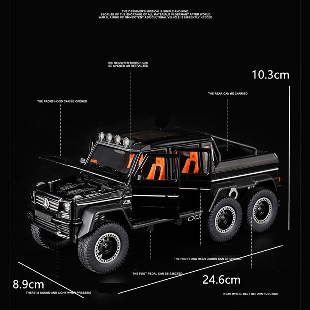 1/20 Benz AMG 6x6, модель внедорожника с большими колесами, внедорожник, металлическая литая под давлением коллекция автомобилей, звуковая и световая миниатюрная игрушечная машинка для детей