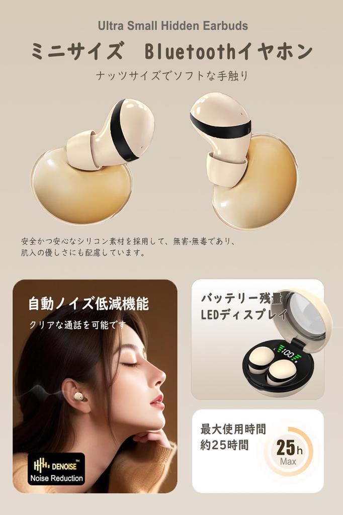 SZHTFX Wireless Mini Single or Dual Bluetooth Automatic Compatible with Ultra-Compact Earbuds, Size, Ultra-Lightweight (2g), Skin-Tone, Discreet, Ear,