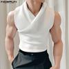 Summer Men Cape Neck Sleeveless Shirts Front Cross Tank Tops