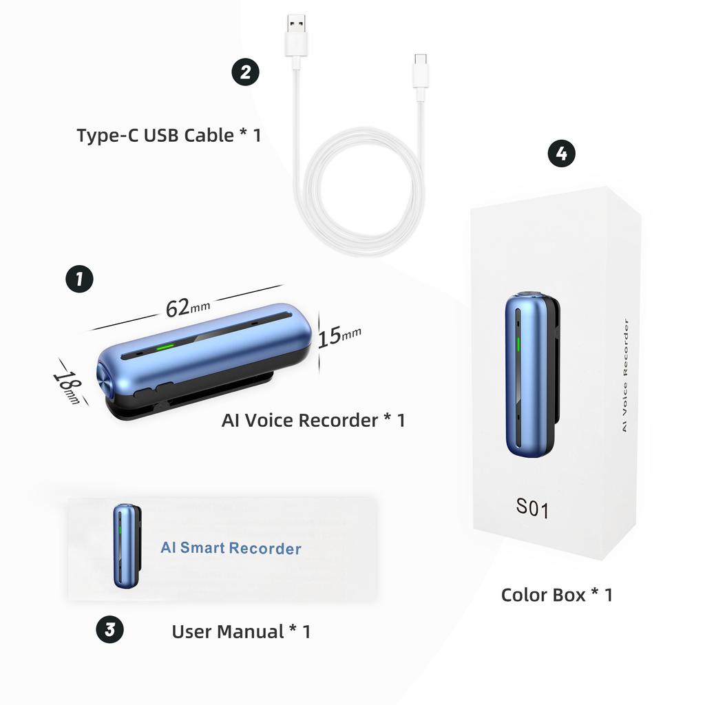 Мини-диктофон, цифровой аудиорекордер, 16 ГБ, с AI-транскрипцией и переводом в приложении в 38