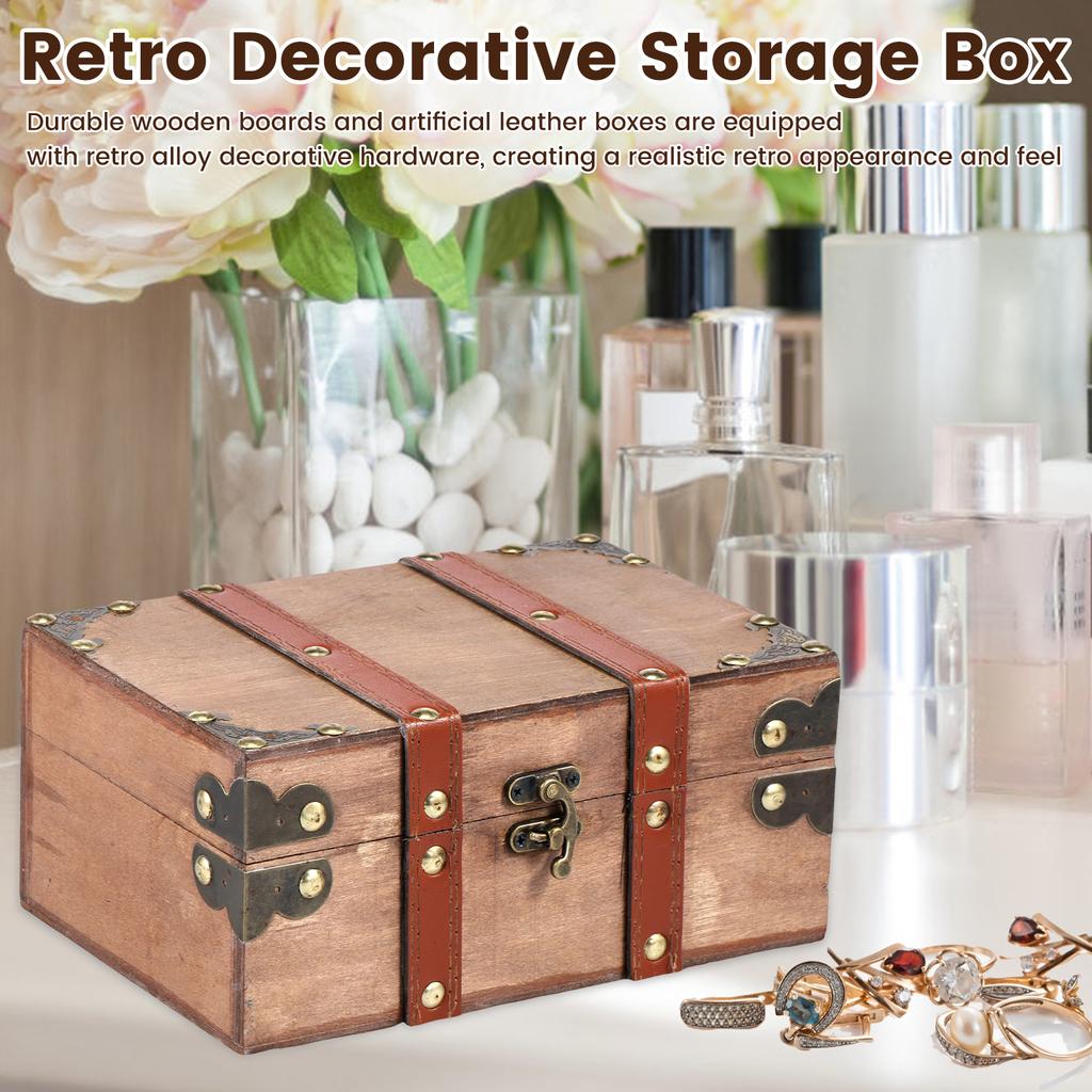 Pirate Treasure Chest Vintage Wood Storage Jewel Box Cosmetics Decorative Trunk Case Durable Organizer Gift Package Toy