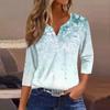 Women's T Shirt Print Button 3/4 Sleeve Daily Weekend Fashion Basic V- Neck Regular Top