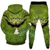 Hoodie+Trousers 2Pc Set Sportwear Horror Animal Snake 3D Print Men Women Hollween Clothing Tracksuit Casual Suit Plus Size S-6XL