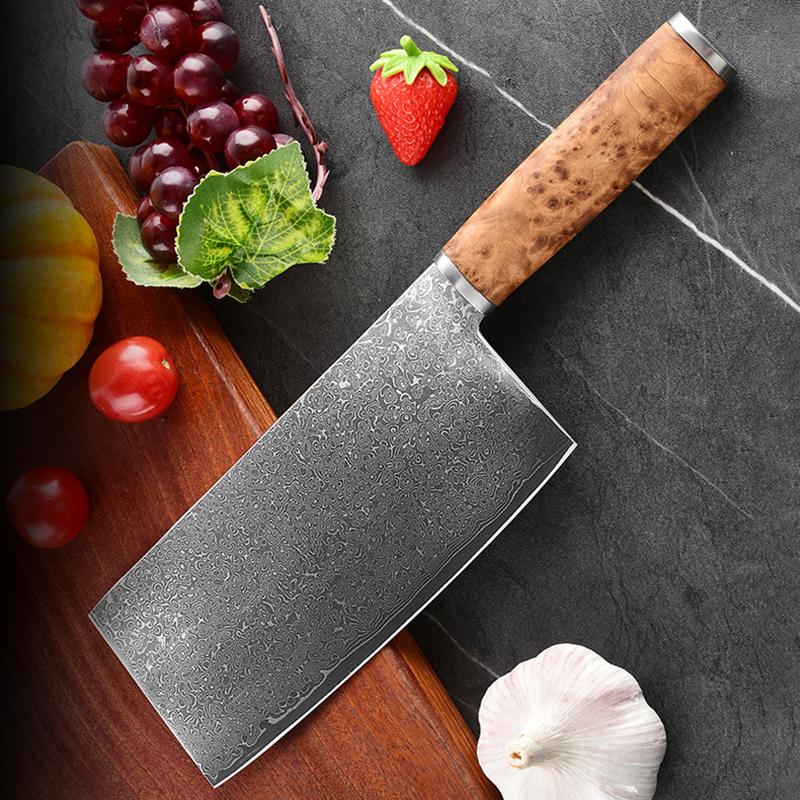 7 Inch Slicing Knife 67-layers Damascus Steel 10Cr15Mov Blade Sapele Wood Handle Cutting Vegetables Cleaver Meat Kitchen Knives