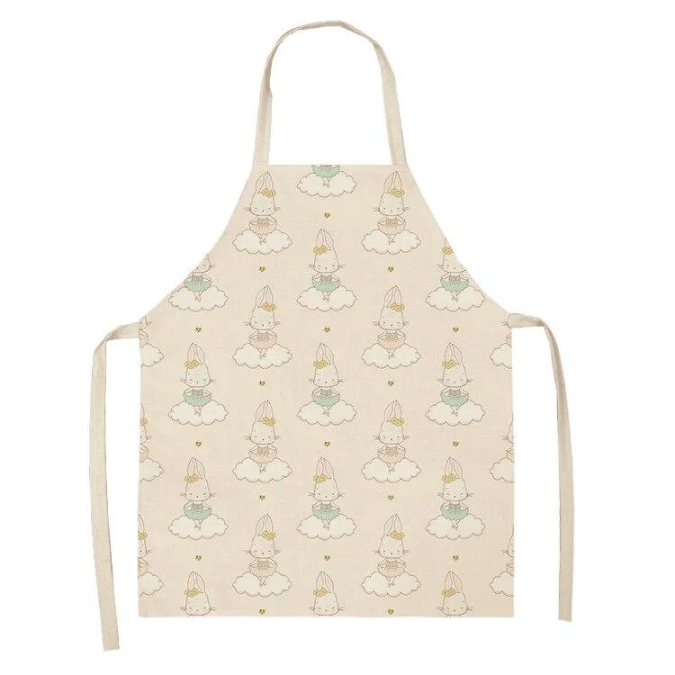 Фартук с милым мультяшным кроликом и принтом, художественный фартук для уборки, кухонный фартук для домашней кулинарии, одежда для повара, льняной нагрудник для взрослых, 47X38 см, 68X55 см