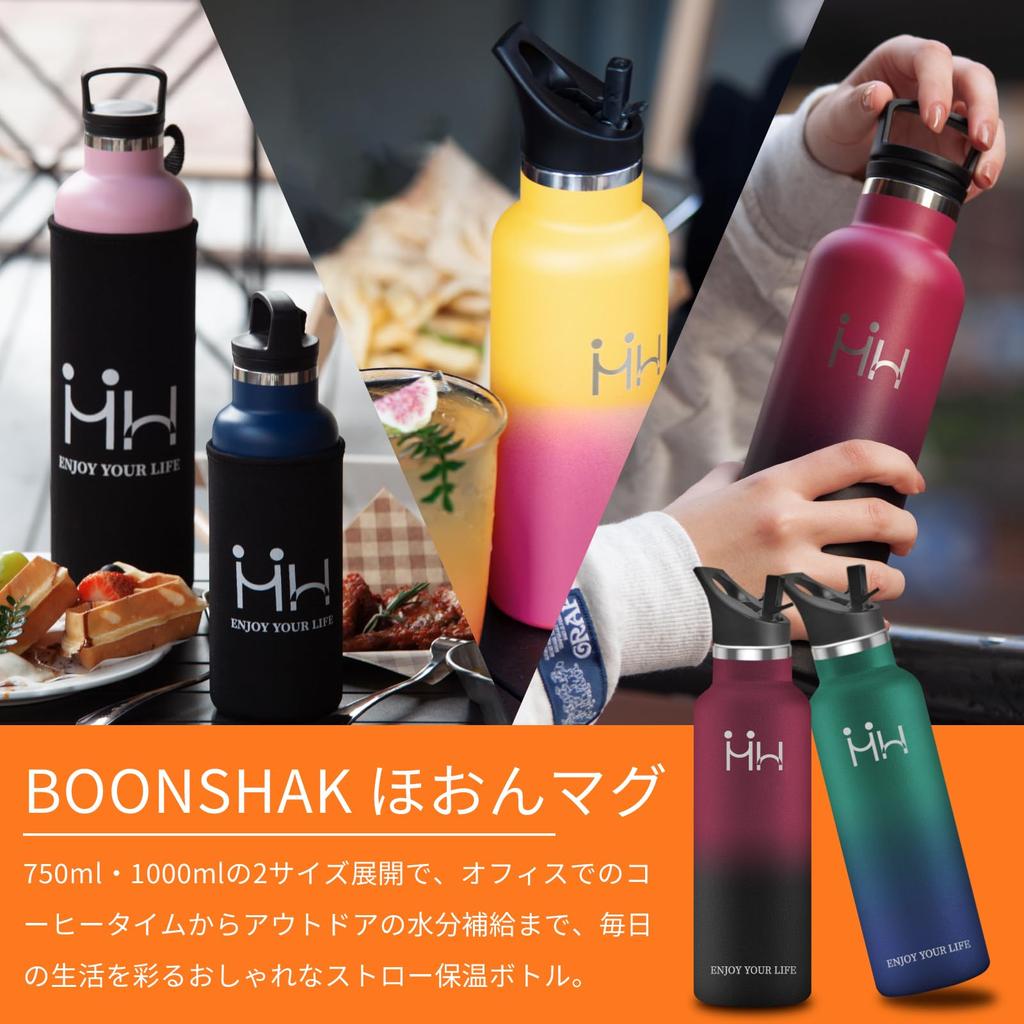 BOONSHAK 1 Liter Water Bottle, Carbonated and Sports Drink Compatible, Keeps Drinks Cold, Carbonated, Lightweight, Easy to Clean, Stainless Steel,