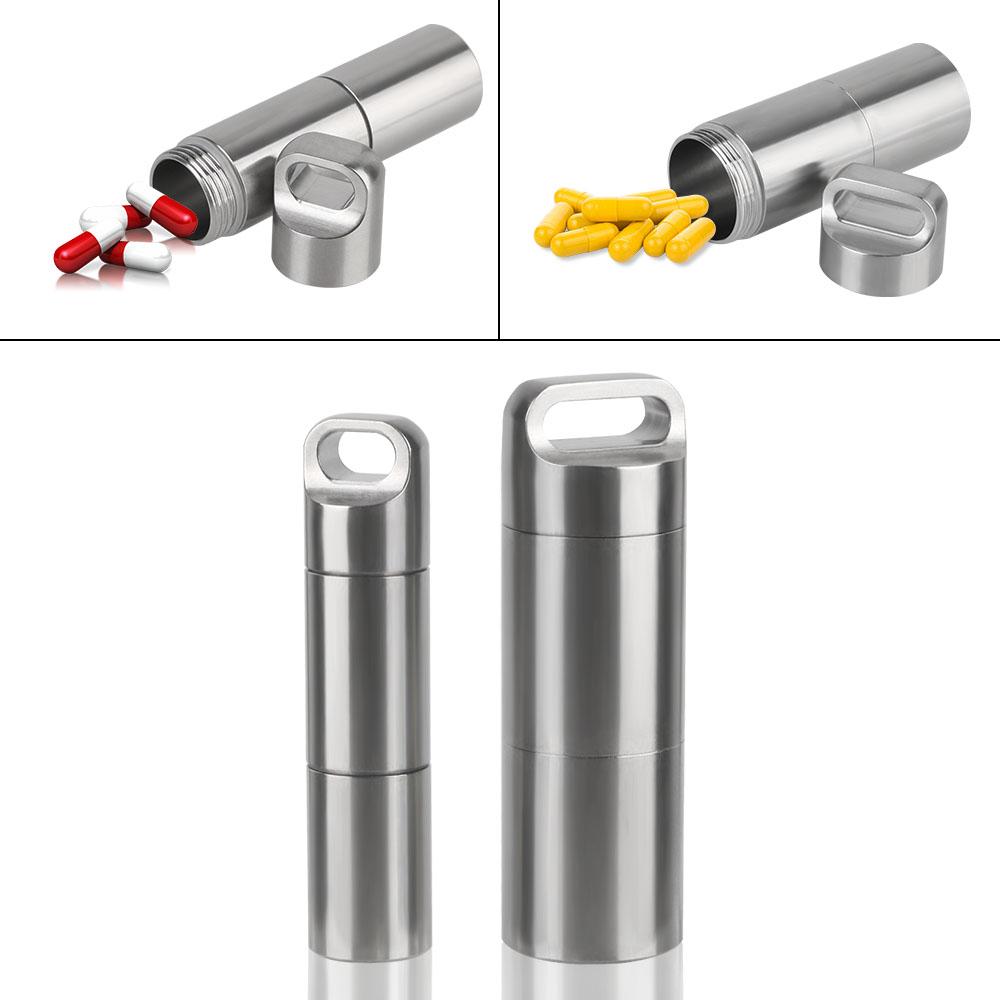 Pill Storage Box Waterproof Emergency Medicine Boxes Stainless Steel Pendants Keychain Pill Case Portable Mini