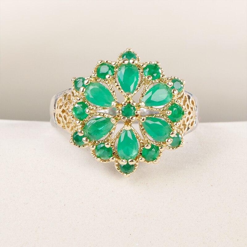 Bella Box Luxury Emerald Two Tone Electroplated Flower Ring Shape Lady Dance Party Rings Statement Jewelry For Women
