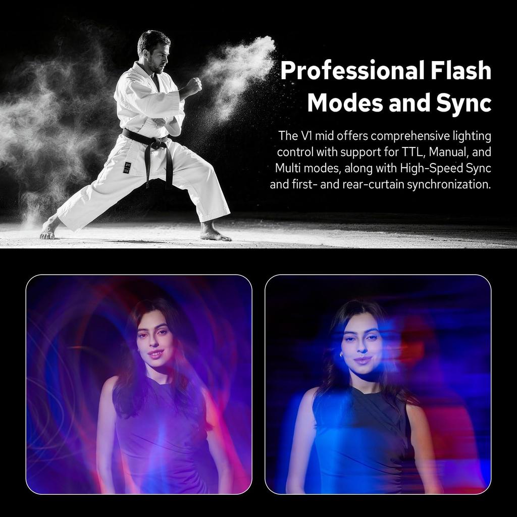 Godox V1 Mid F Flash for Speedlight with TTL 55Ws approximately 650 flashes at full recycle wireless sec sync Fujifilm support, touchscreen, output,