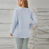 Women's Casual Button V-Neck Solid Color Long Sleeve Top