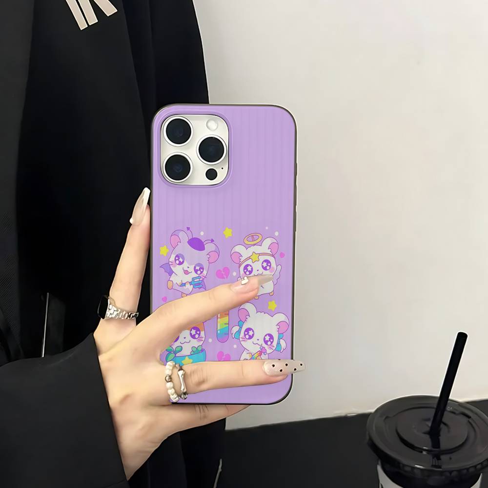 Хамтаро Милый Хомяк Каваи Милый Чехол с Гофрированным Узором Для IPhone 16E SE4 12 17 16 15 14 13 11 Pro Max Полосатый Чехол