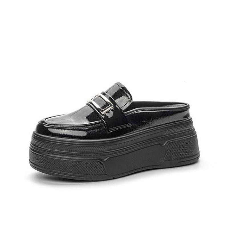 Мода 8,5 см Лакированная Синтетическая Кожа Платформа Клиновидный каблук Повседневные Туфли Массивный каблук Высокое качество Летние Весенние Шлепанцы Модные Сандалии Обувь